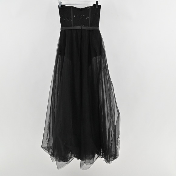 Black Strapless Tulle Corset Dress Size S Fairy Grunge Whimsigoth Sequin Gown - Picture 3 of 12